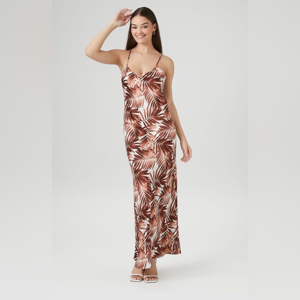 Tropical Leaf Y-Back Maxi Dress